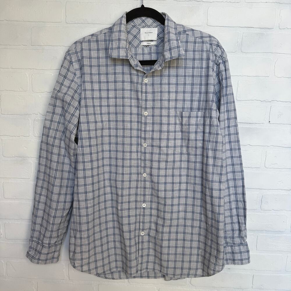 Billy Reid Men's Grey and Blue Standard Fit Long Sleeve Button Down Shirt sz L